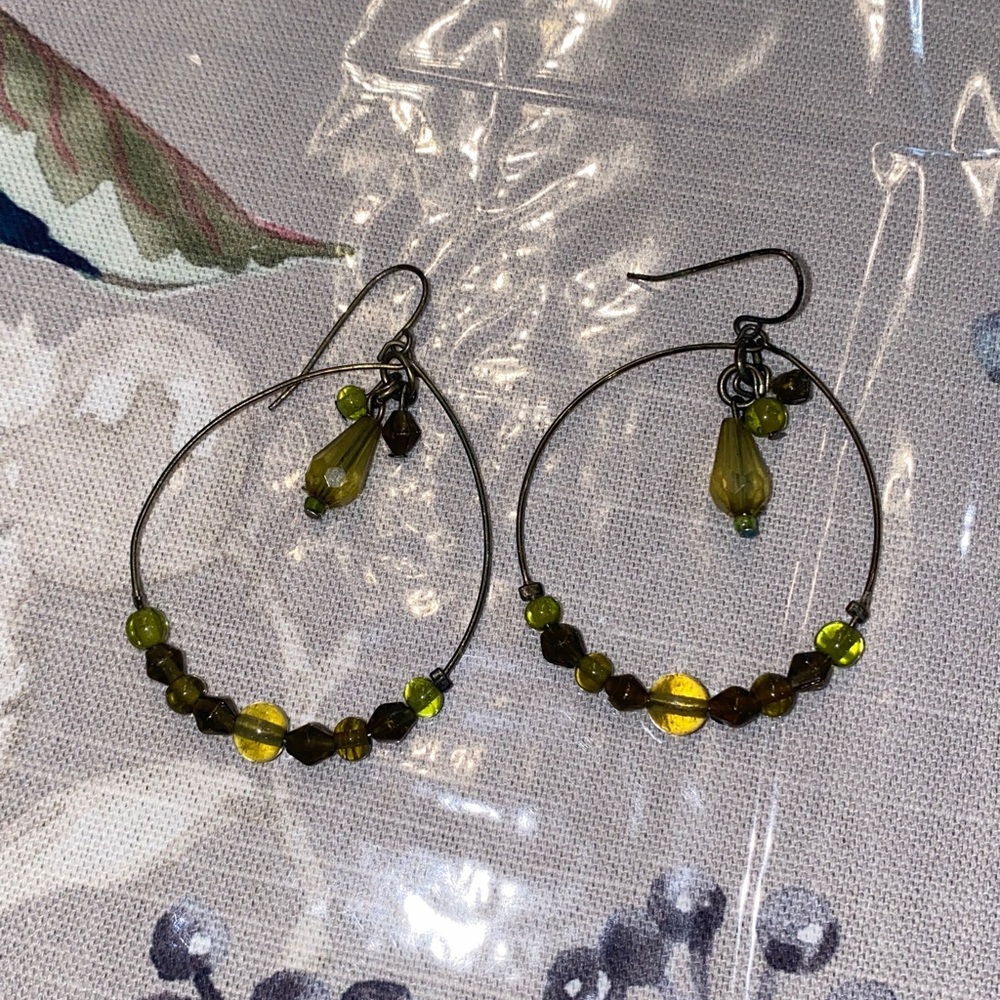 Green and Brown Beaded Hoop Earrings